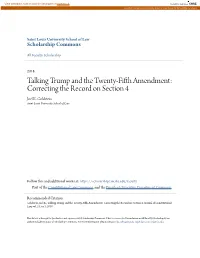 Talking Trump and the Twenty-Fifth Amendment: Correcting the Record on Section 4 Joel K