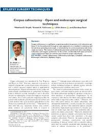 Corpus Callosotomy—Open and Endoscopic Surgical Techniques *Matthew D