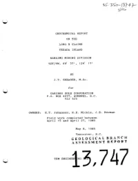 Geochemical Report on the Long B Claims Texada Island