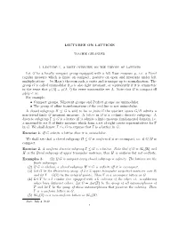 Lectures on Lattices