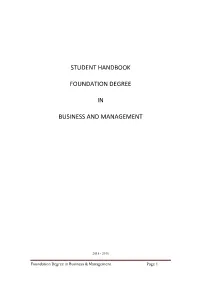 Student Handbook Foundation Degree in Business and Management