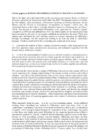 Call for Papers on RUDOLF HILFERDING's CRITICAL