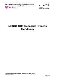 NHSBT ODT Research Process Handbook Copy No: Effective Date: 19/02/2021