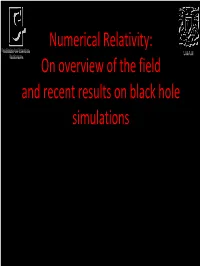 Numerical Relativity: Instituto De Ciencias Instituto De Ciencias UNAMUNAM Nuclearesnucleares on Overview of the Field and Recent Results on Black Hole Simulations
