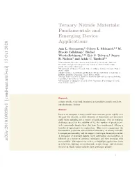 Ternary Nitride Materials: Fundamentals and Emerging Device Applications Arxiv:2010.08058V1 [Cond-Mat.Mtrl-Sci] 15 Oct 2020