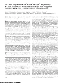 In Vitro Expanded CD4 CD25 Foxp3 Regulatory T Cells Maintain A