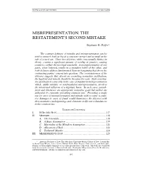 Misrepresentation: the Restatement’S Second Mistake