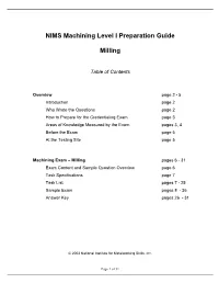 NIMS Machining Level I Preparation Guide Milling