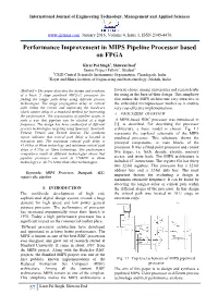 Performance Improvement in MIPS Pipeline Processor Based on FPGA