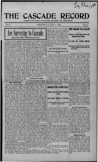 THE CASCADE RECORD Published in the Interests of the Boundary and Christina Lake Mining Districts •