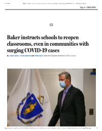 Baker Instructs Schools to Reopen Classrooms, Even in Communities with Surging COVID19 Cases
