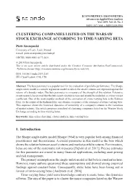 Clustering Companies Listed on the Warsaw Stock Exchange According to Time-Varying Beta