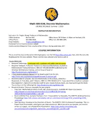 Math 500.01W, Discrete Mathematics COURSE SYLLABUS: Summer I, 2020