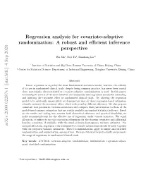 Regression Analysis for Covariate-Adaptive Randomization: a Robust and Efficient Inference Perspective