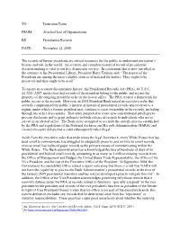 Attached List of Organizations RE: Presidential Records DATE