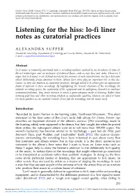 Listening for the Hiss: Lo-Fi Liner Notes As Curatorial Practices