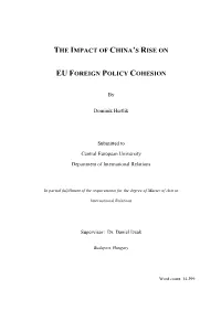 The Impact of China's Rise on Eu Foreign Policy Cohesion