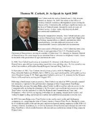Thomas W. Corbett, Jr. to Speak in April 2005