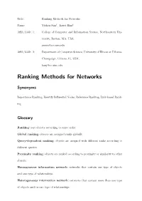 Ranking Methods for Networks