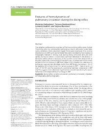 Features of Hemodynamics of Pulmonary Circulation During the Diving Reflex