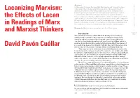 Lacanizing Marxism: the Effects of Lacan in Readings of Marx And