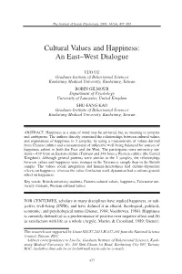 Cultural Values and Happiness: an East–West Dialogue