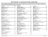 In-Town Business Listing - October 2020 This List Is Based on Informa�On Provided by the Public and Is Only Updated Periodically