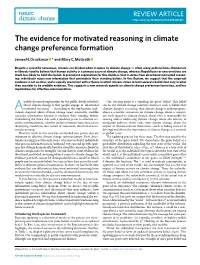 The Evidence for Motivated Reasoning in Climate Change Preference Formation