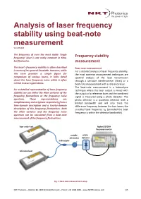 Analysis of Laser Frequency Stability Using Beat-Note Measurement V1.1 09 2016