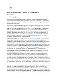Brexit, Systemic Risk, and a Warning for a Changing World