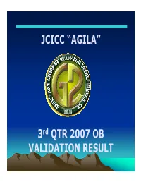 JCICC “AGILA” 3Rd QTR 2007 OB VALIDATION RESULT