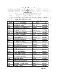 Student List for : BACHELOR of COMMERCE(Rev.2013) Mar/Apr.-2021