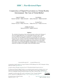 Complexities of Digital Preservation in a Virtual Reality Environment: the Case of Virtual Bethel