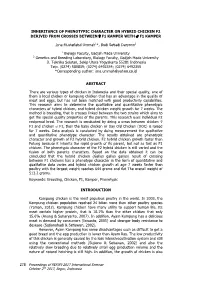 Inheritance of Phenotypic Character on Hybrid Chicken F2 Derived from Crosses Between F1 Kamper with F1
