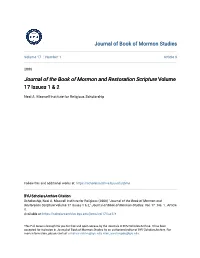 Journal of the Book of Mormon and Restoration Scripture Volume 17 Issues 1 & 2