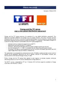 Orange and the TF1 Group Sign a New Global Distribution Agreement
