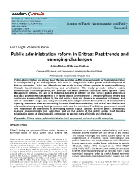 Public Administration Reform in Eritrea: Past Trends and Emerging Challenges