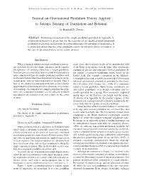 Tutorial on Gravitational Pendulum Theory Applied to Seismic Sensing of Translation and Rotation by Randall D