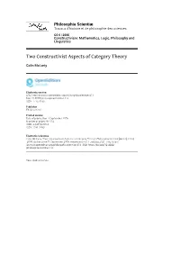 Two Constructivist Aspects of Category Theory