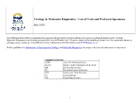 Virology & Molecular Diagnostics – List of Tests and Preferred