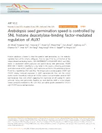 Arabidopsis Seed Germination Speed Is Controlled by SNL Histone Deacetylase-Binding Factor-Mediated Regulation of AUX1
