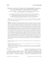 Declines in Native Forb Richness of an Imperiled Plant Community Across an Anthropogenic Nitrogen Deposition Gradient 1, 2 3 3 JUSTIN M