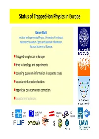 Status of Trapped-Ion Physics in Europe