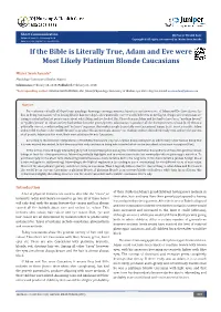 If the Bible Is Literally True, Adam and Eve Were Most Likely Platinum Blonde Caucasians