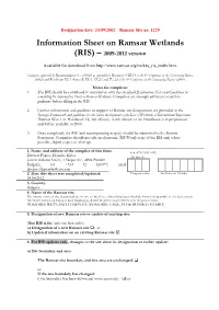 Information Sheet on Ramsar Wetlands (RIS) – 2009-2012 Version