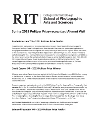 Spring 2019 Pulitzer Prize-Recognized Alumni Visit