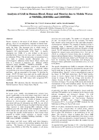 Analysis of SAR in Human Blood, Bones and Muscles Due to Mobile Waves at 900Mhz,1800Mhz and 2400Mhz