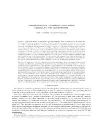 Coefficients of Algebraic Functions: Formulae and Asymptotics
