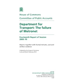 Department for Transport: the Failure of Metronet