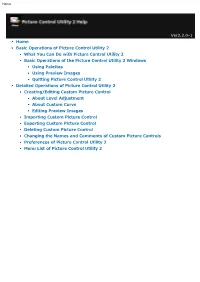 Picture Control Utility 2 Help] Displays This Help